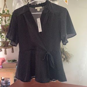 Black with white polkadots blouse, brand new